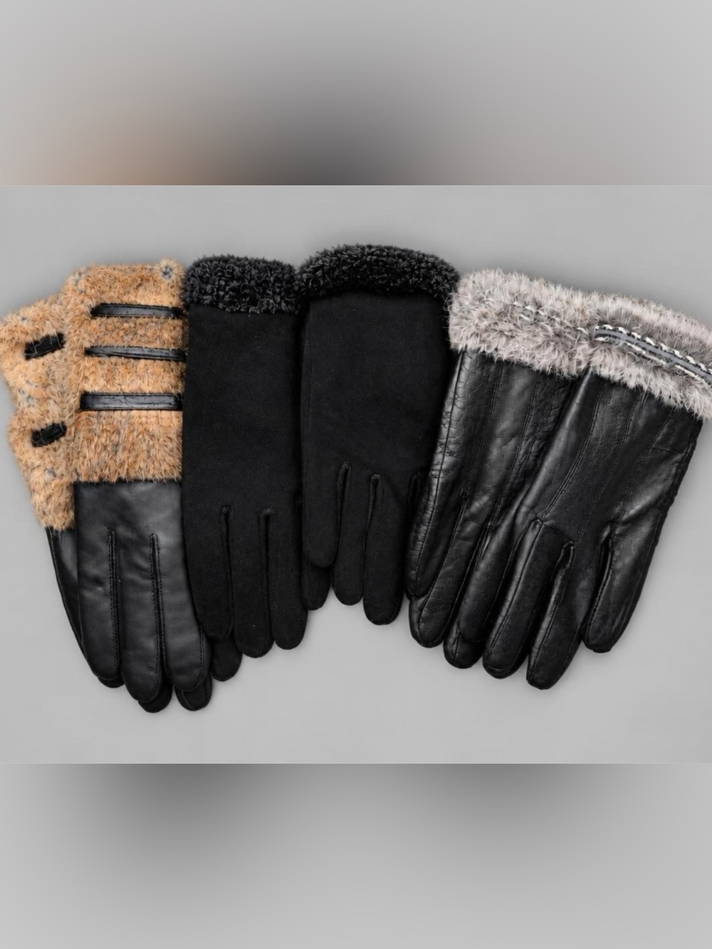 Lot of 3 Women’s Size L Gloves - Leather & Suede